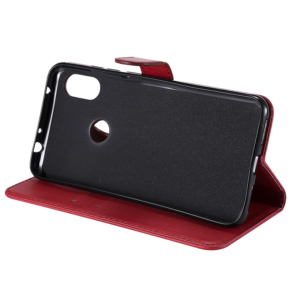 KT Leather Series-2 Color Sólido PU Cubierta de Cuero Para Xiaomi Redmi Note 6 Pro - Rojo-6