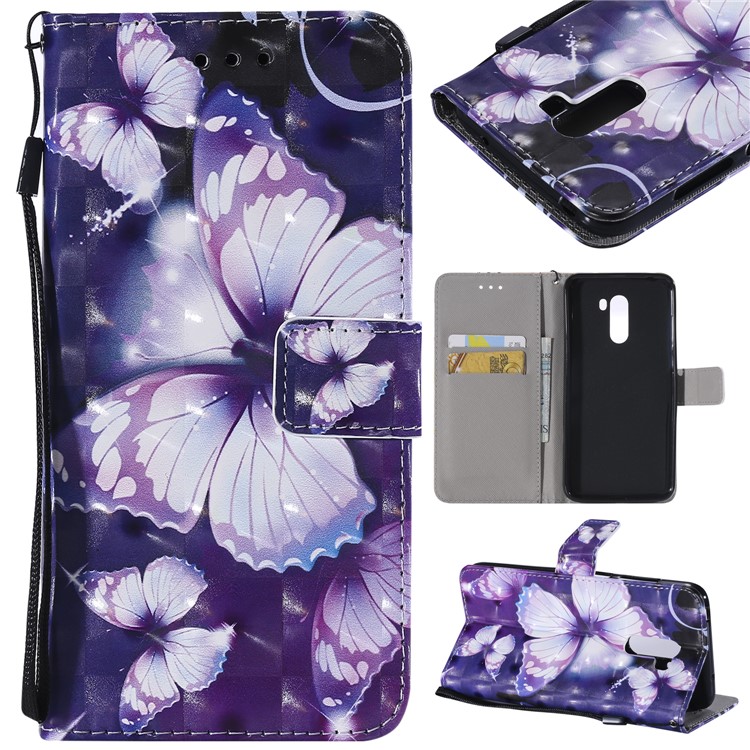 Pattern Printing Light Spot Decor PU Leather Wallet Shell for Xiaomi Pocophone F1 / Poco F1 in India - Purple Butterflies-1