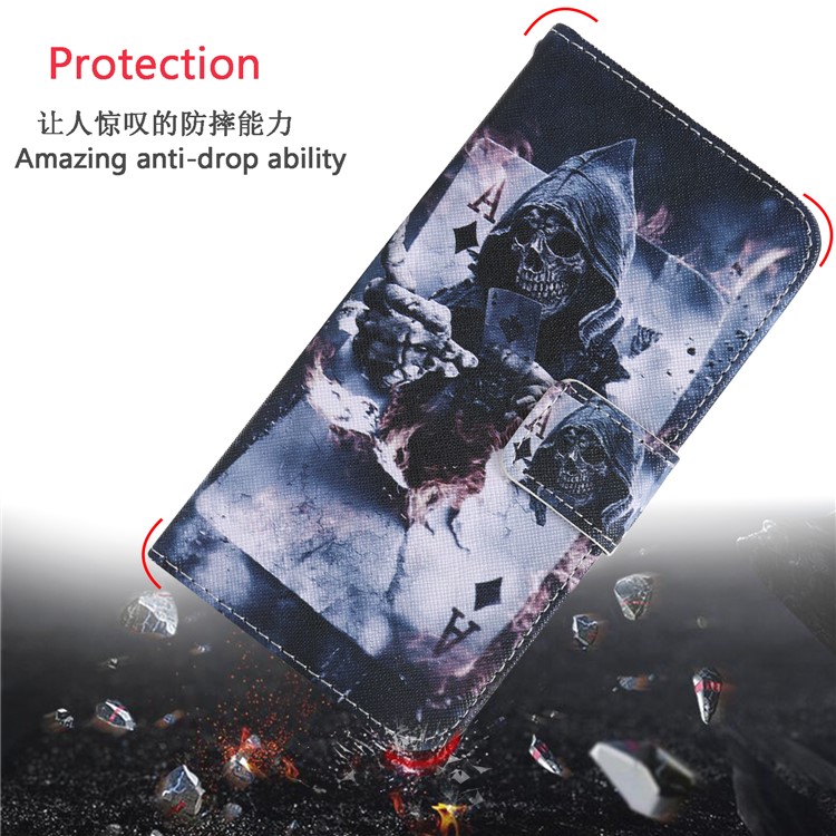 Pattern Printing Wallet Stand Magnetic Leather Flip Cell Phone Case for Xiaomi Pocophone F1 / Poco F1 (India) - Skull in Poker-8