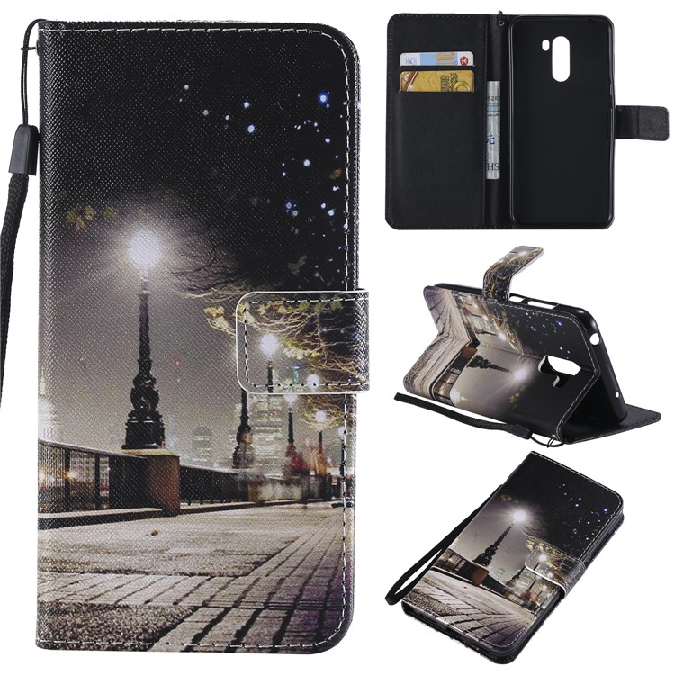 Pattern Printing Wallet Stand Magnetic Leather Flip Cell Phone Cover for Xiaomi Pocophone F1 / Poco F1 (India) - Street at Night-1
