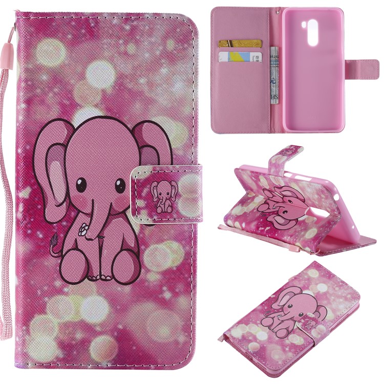 Pattern Printing Wallet Stand Magnetic Leather Flip Protective Shell for Xiaomi Pocophone F1 / Poco F1 (India) - Cute Elephant-1
