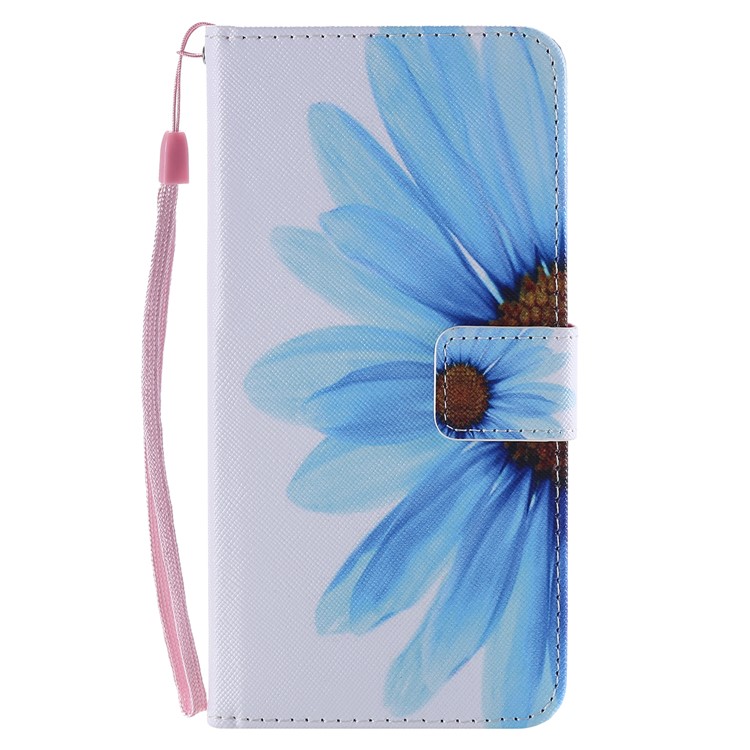 Pattern Printing Wallet Stand Magnetic Leather Flip Case with Strap for Xiaomi Pocophone F1 / Poco F1 (India) - Blue Flower-2