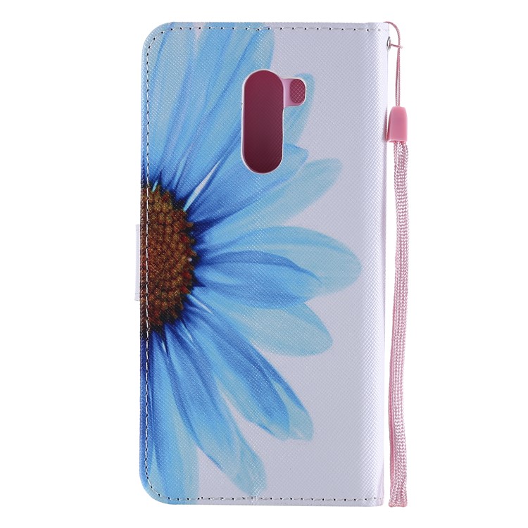 Pattern Printing Wallet Stand Magnetic Leather Flip Case with Strap for Xiaomi Pocophone F1 / Poco F1 (India) - Blue Flower-3