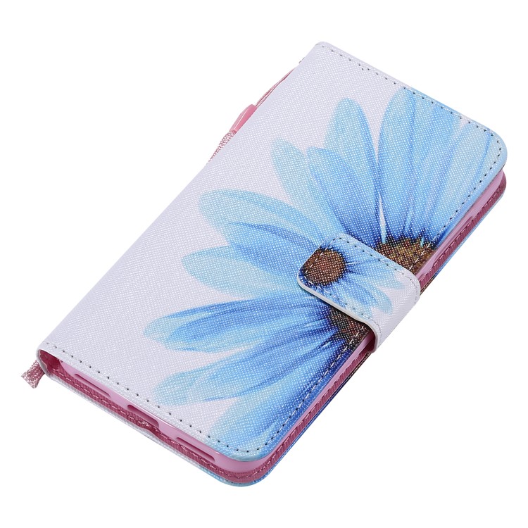 Pattern Printing Wallet Stand Magnetic Leather Flip Case with Strap for Xiaomi Pocophone F1 / Poco F1 (India) - Blue Flower-5