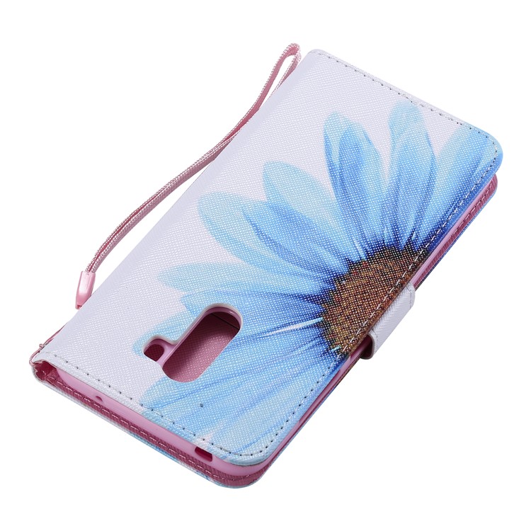 Pattern Printing Wallet Stand Magnetic Leather Flip Case with Strap for Xiaomi Pocophone F1 / Poco F1 (India) - Blue Flower-6