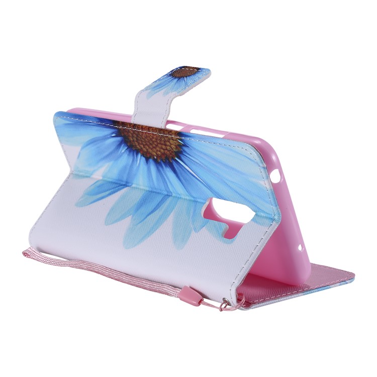 Pattern Printing Wallet Stand Magnetic Leather Flip Case with Strap for Xiaomi Pocophone F1 / Poco F1 (India) - Blue Flower-7