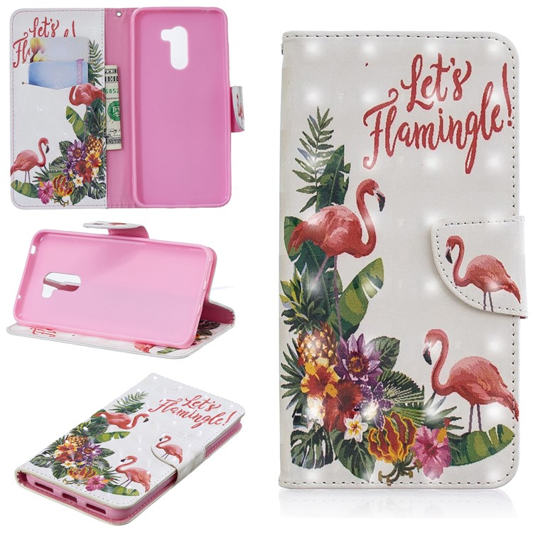 Pattern Printing PU Leather Wallet Phone Cover with Stand for Xiaomi Pocophone F1 / Poco F1 (India) - Flamingo-1