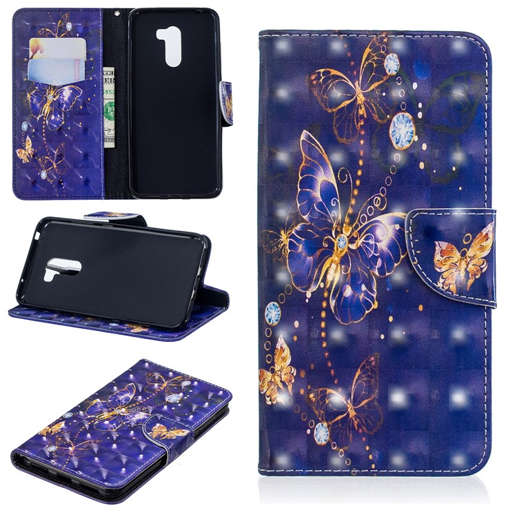 Pattern Printing PU Leather Mobile Case with Card Holder for Xiaomi Pocophone F1 / Poco F1 (India) - Purple Butterfly-1
