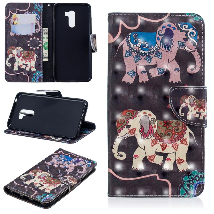 Pattern Printing Card Slots Leather Mobile Cover for Xiaomi Pocophone F1 / Poco F1 (India) - Elephant-1