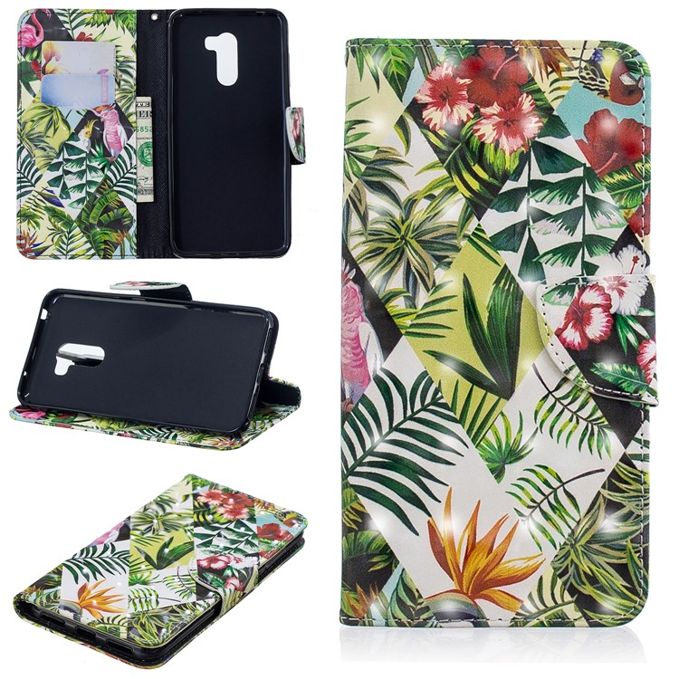 Pattern Printing Leather Wallet Stand Case for Xiaomi Pocophone F1 / Poco F1 (India) - Flower and Leaf-1