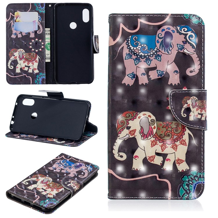 Pattern Printing Wallet Stand Leather Cover for Xiaomi Redmi Note 6 Pro - Elephant-1