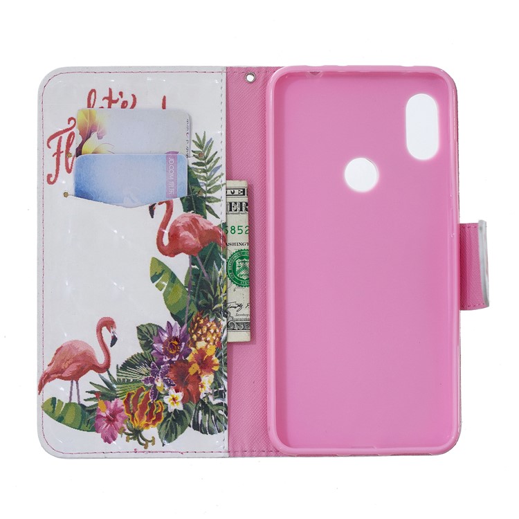 Pattern Printing Card Holder Leather Cellphone Case for Xiaomi Redmi Note 6 Pro - Flamingo-6