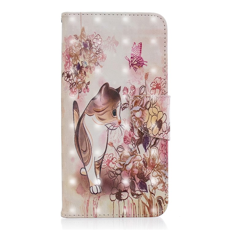 Pattern Printing Card Holder Leather Cellphone Cover for Xiaomi Redmi Note 6 Pro - Cat and Flower-2