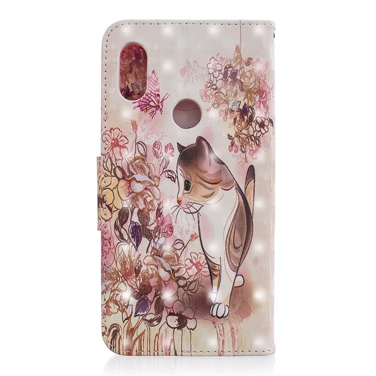 Pattern Printing Card Holder Leather Cellphone Cover for Xiaomi Redmi Note 6 Pro - Cat and Flower-3