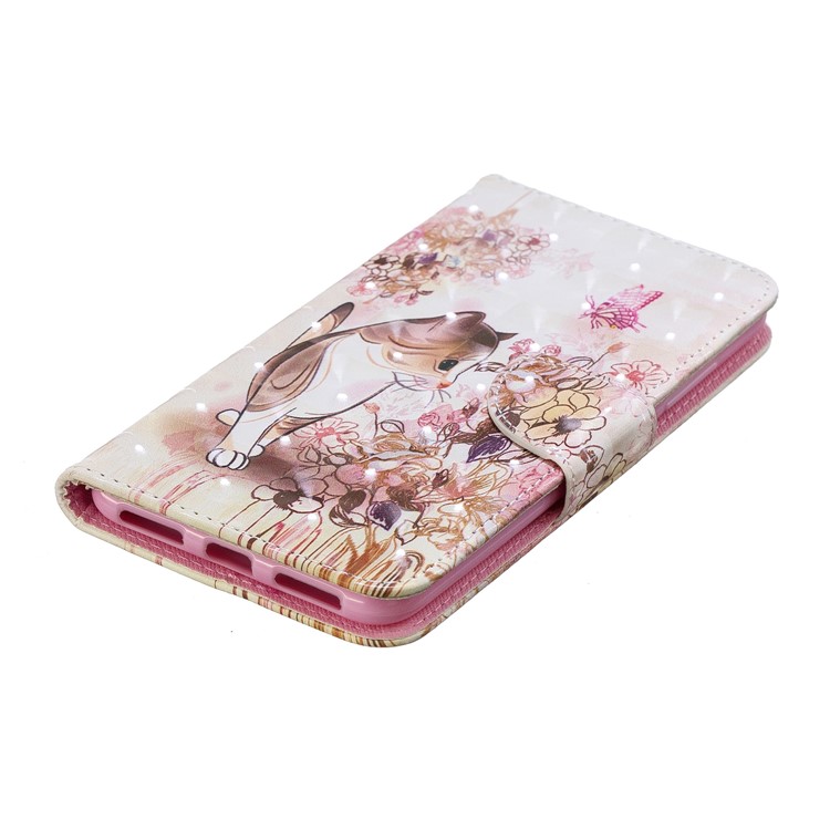 Pattern Printing Card Holder Leather Cellphone Cover for Xiaomi Redmi Note 6 Pro - Cat and Flower-4