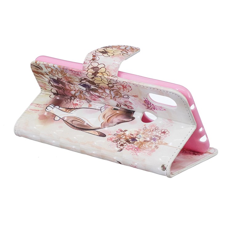 Pattern Printing Card Holder Leather Cellphone Cover for Xiaomi Redmi Note 6 Pro - Cat and Flower-7