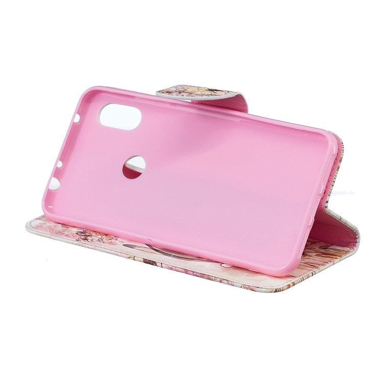 Pattern Printing Card Holder Leather Cellphone Cover for Xiaomi Redmi Note 6 Pro - Cat and Flower-8