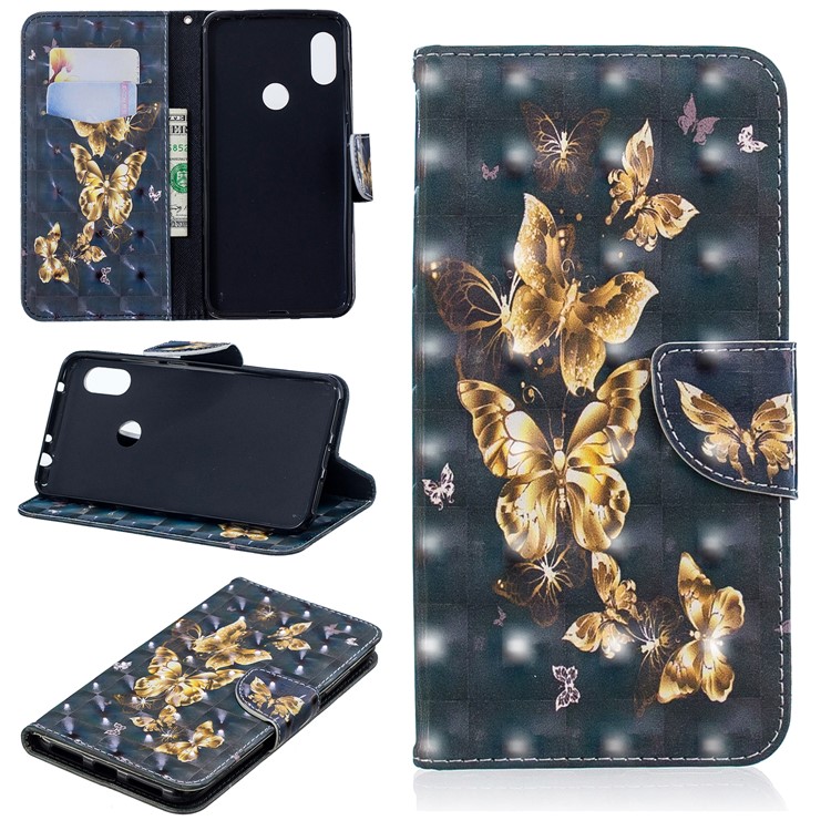 Pattern Printing PU Leather Cellphone Shell with Card Slots for Xiaomi Redmi Note 6 Pro - Gold Butterfly-1