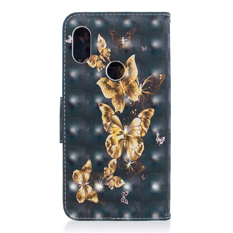 Pattern Printing PU Leather Cellphone Shell with Card Slots for Xiaomi Redmi Note 6 Pro - Gold Butterfly-3