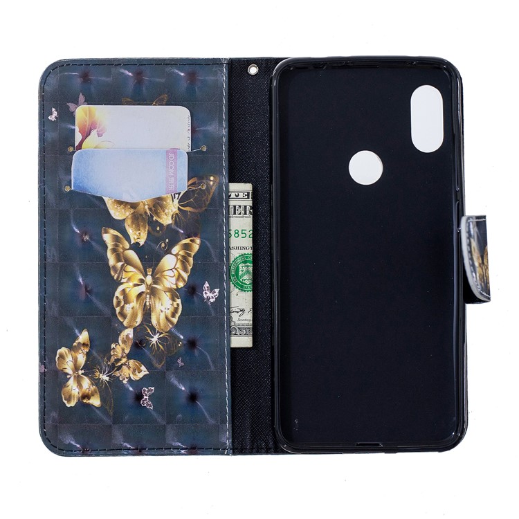 Pattern Printing PU Leather Cellphone Shell with Card Slots for Xiaomi Redmi Note 6 Pro - Gold Butterfly-6