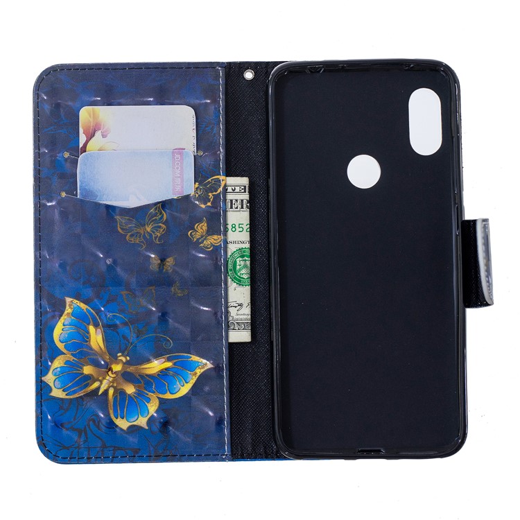 Pattern Printing Leather Case Cover with Card Slots for Xiaomi Redmi Note 6 Pro - Gold and Blue Butterfly-6