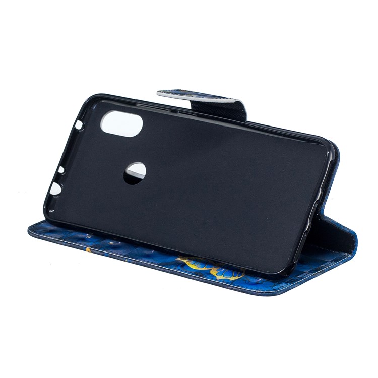 Pattern Printing Leather Case Cover with Card Slots for Xiaomi Redmi Note 6 Pro - Gold and Blue Butterfly-8