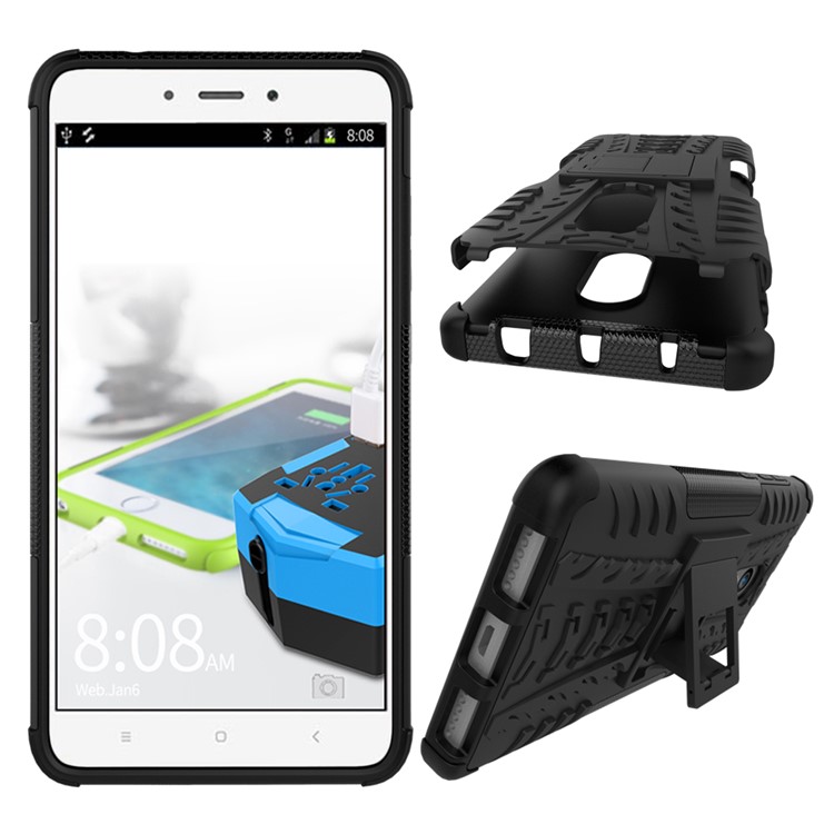 Anti-slip PC + TPU Hybrid Case with Kickstand for Xiaomi Redmi Note 4 - Black-2