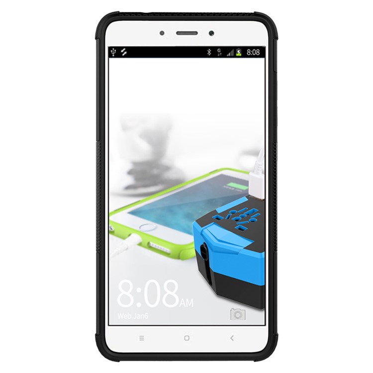 Anti-slip PC + TPU Hybrid Case with Kickstand for Xiaomi Redmi Note 4 - Black-3