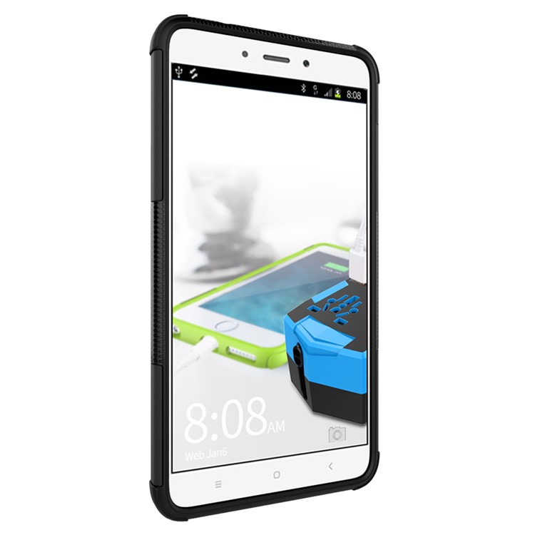 Anti-slip PC + TPU Hybrid Case with Kickstand for Xiaomi Redmi Note 4 - Black-4