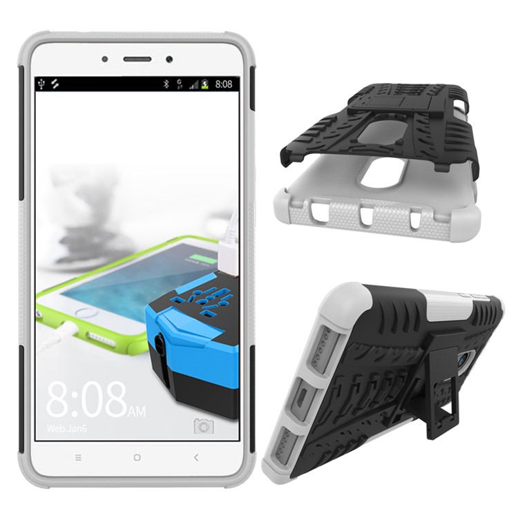 Anti-slip PC + TPU Hybrid Shell Case with Kickstand for Xiaomi Redmi Note 4 - White-2