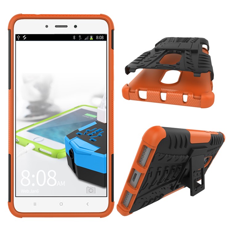 Anti-slip PC + TPU Hybrid Phone Case with Kickstand for Xiaomi Redmi Note 4 - Orange-2