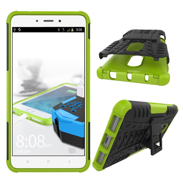Anti-slip PC + TPU Combo Case with Kickstand for Xiaomi Redmi Note 4 - Green-2