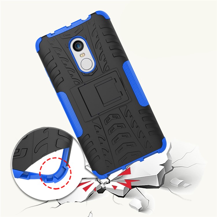 Anti-slip PC + TPU Hybrid Protective Case Con Kickstand Para Xiaomi Redmi Note 4 - Azul-4