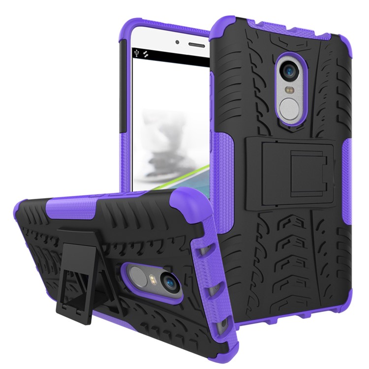 Anti-slip PC + TPU Hybrid Cover Case with Kickstand for Xiaomi Redmi Note 4 - Purple-1