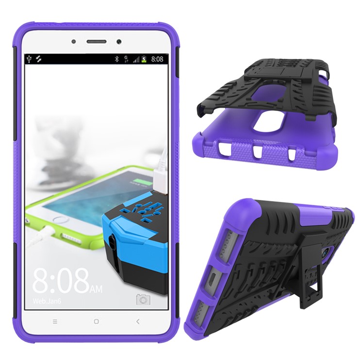 Anti-slip PC + TPU Hybrid Cover Case with Kickstand for Xiaomi Redmi Note 4 - Purple-2