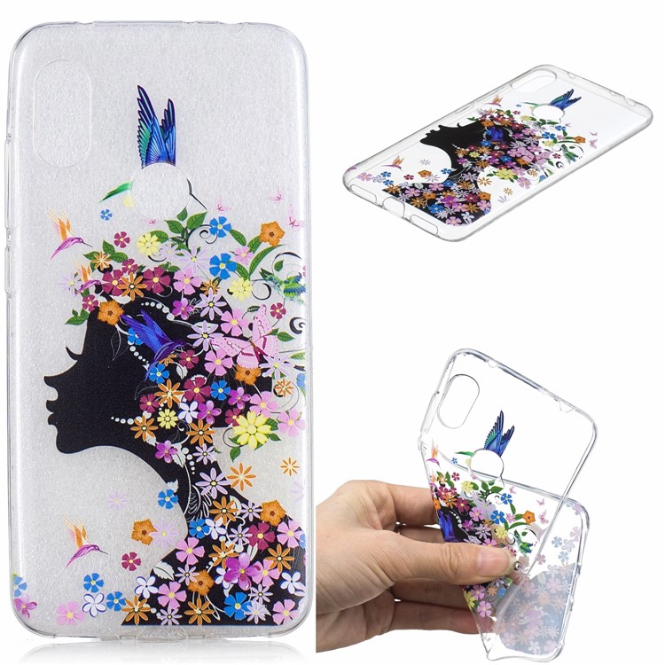 For Xiaomi Redmi Note 6 Pro Pattern Printing IMD TPU Protection Phone Shell - Flowered Girl-1