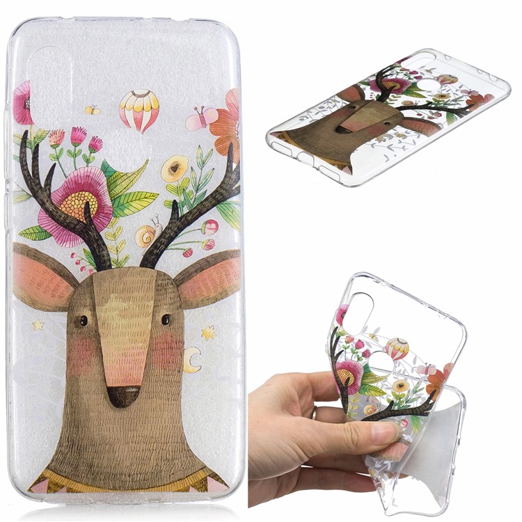 For Xiaomi Redmi Note 6 Pro Pattern Printing IMD TPU Cell Phone Cover - Flowered Elk-1