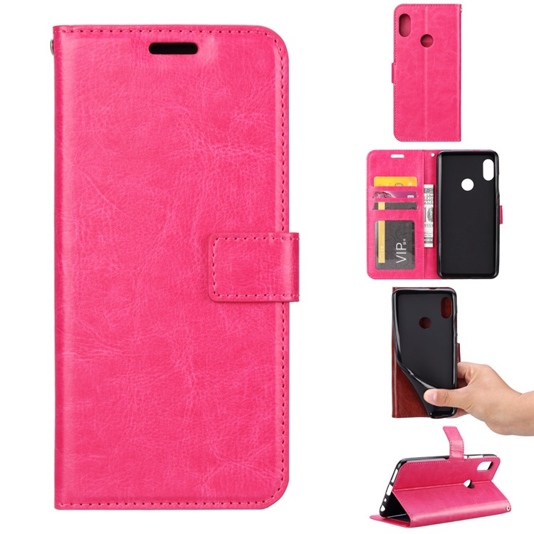 Crazy Horse Leather Case with Card Holder for Xiaomi Redmi Note 6 Pro - Rose-1