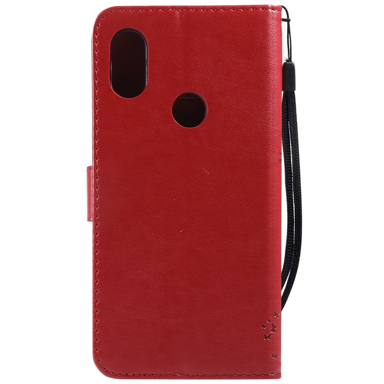 Imprint Cat and Tree PU Leather Flip Cover with Stand for Xiaomi Redmi Note 6 Pro - Red-3