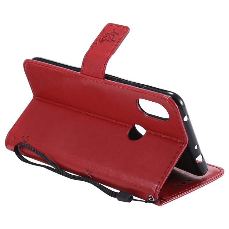 Imprint Cat and Tree PU Leather Flip Cover with Stand for Xiaomi Redmi Note 6 Pro - Red-7