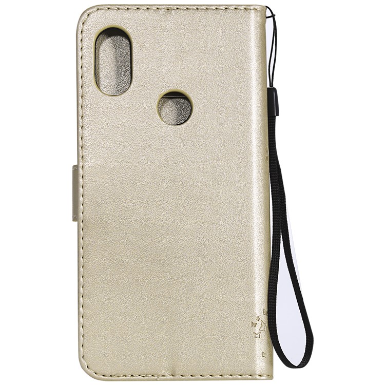 Imprint Cat and Tree Card Holder Leather Cell Phone Case for Xiaomi Redmi Note 6 Pro - Gold-3