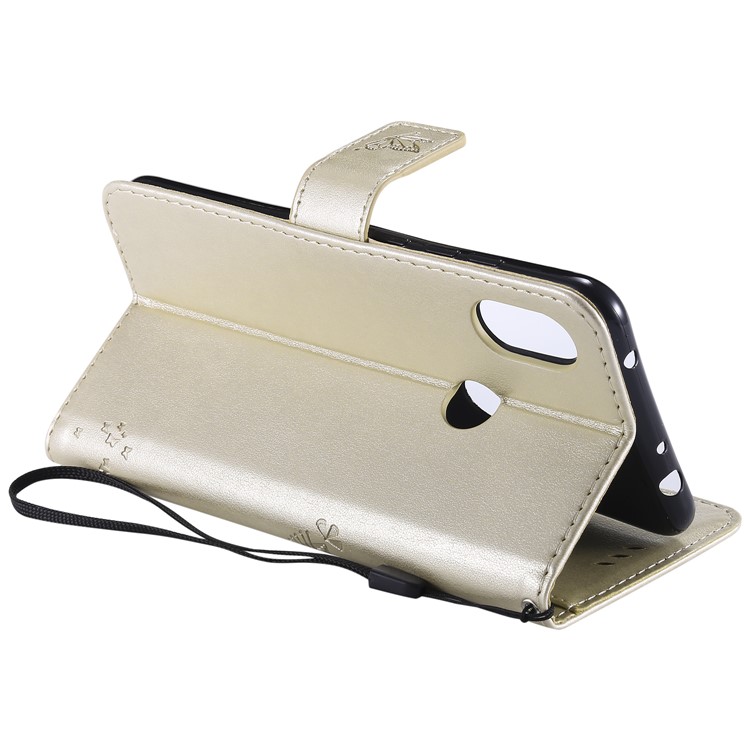 Imprint Cat and Tree Card Holder Leather Cell Phone Case for Xiaomi Redmi Note 6 Pro - Gold-7