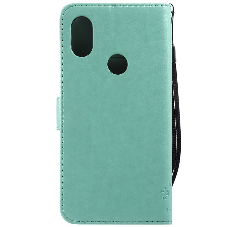 Imprint Cat and Tree Card Holder Leather Cell Phone Cover for Xiaomi Redmi Note 6 Pro - Cyan-3