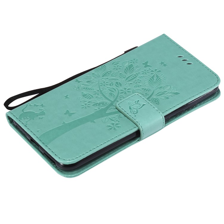 Imprint Cat and Tree Card Holder Leather Cell Phone Cover for Xiaomi Redmi Note 6 Pro - Cyan-5