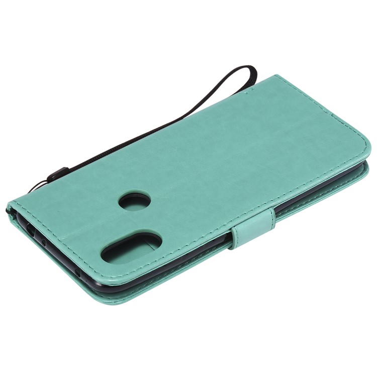 Imprint Cat and Tree Card Holder Leather Cell Phone Cover for Xiaomi Redmi Note 6 Pro - Cyan-6