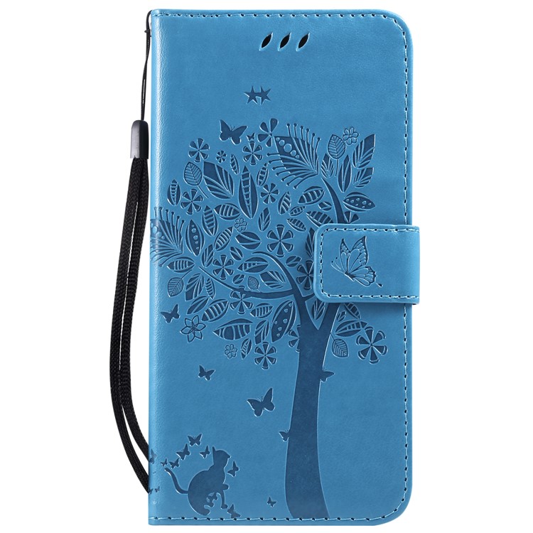 For Xiaomi Redmi Note 6 Pro Imprint Cat and Tree Card Holder Leather Cell Phone Shell - Blue-2