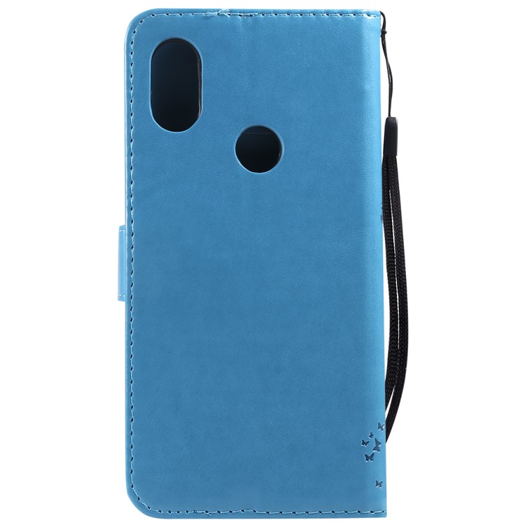 For Xiaomi Redmi Note 6 Pro Imprint Cat and Tree Card Holder Leather Cell Phone Shell - Blue-3