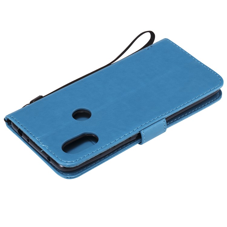 For Xiaomi Redmi Note 6 Pro Imprint Cat and Tree Card Holder Leather Cell Phone Shell - Blue-6