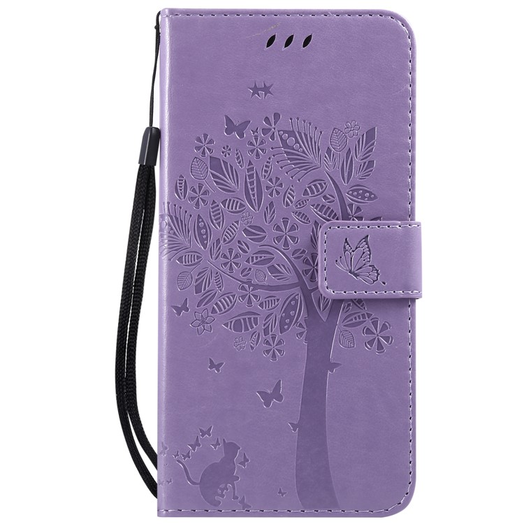 Imprint Cat and Tree PU Leather Protection Mobile Case for Xiaomi Redmi Note 6 Pro - Light Purple-2