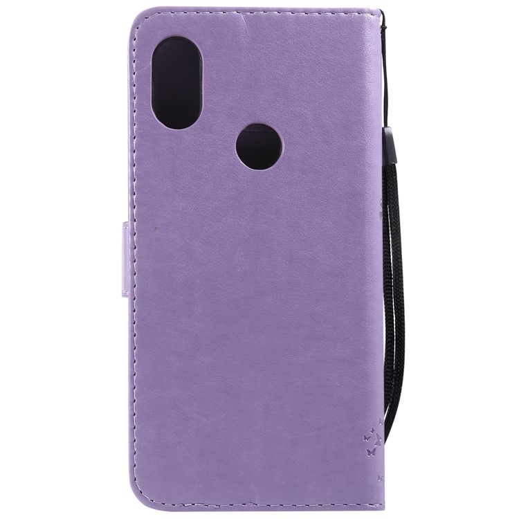 Imprint Cat and Tree PU Leather Protection Mobile Case for Xiaomi Redmi Note 6 Pro - Light Purple-3